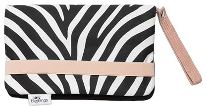 Tiny Blessings Windeltasche mit Wickelunterlage für unterwegs, Extra starkes Verschlussband, Schlaufe zum Tragen/Hängen, Mit viel Platz, Babyparty-Geschenk (Zebra)