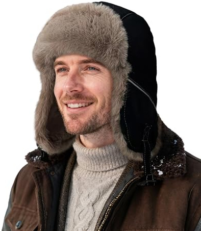 Clakllie Warme Fliegermütze Winddicht Trappermütze mit Kunstpelz Ohrenklappen Outdoor Wintermütze mit Ohrenklappen Unisex Bomber Hut Uschanka Mütze