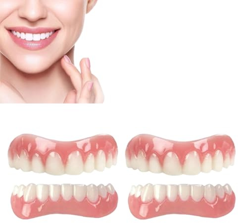 2 Paia Faccette Denti Sorrisi Cosmetici, Dentiera in Silicone Bocca Completa, Kit Reline Superiore e Inferiore, Adatto a uomini e donne, riparazione temporanea di problemi dentali