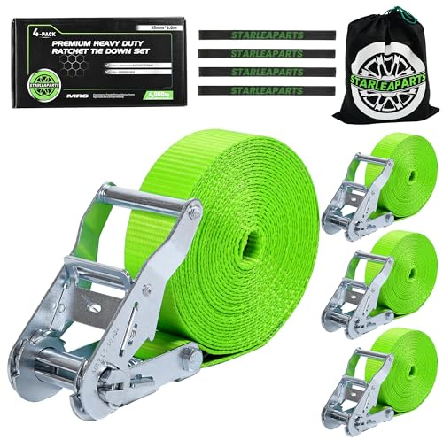 STARLEAPARTS 4 cinghie di fissaggio con cricchetto, 6 m x 35 mm, resistenza alla rottura 2000 kg, per moto, auto, carrello, bagagli, campeggio, carico fisso