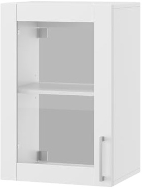 PREMTURE 2-stufiger Wandschrank, Küchenwandschrank mit 1 Glastür, Hängeschrank, Hängend Wandschrank, Weiß, Gehärtetes Glas,Modulare Schränke zur freien Kombination, 60 x 31.5 x 40 cm