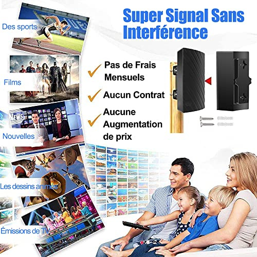 Antenne TV Extérieure Intérieur, 39DBI 480 km Réception Antenne TNT avec Câble Coaxial de 10m, Gain élevé Signal Amplificateur et Mode Double Signal pour 1080P 4K DVB-T DVB-T2 VHF UHF