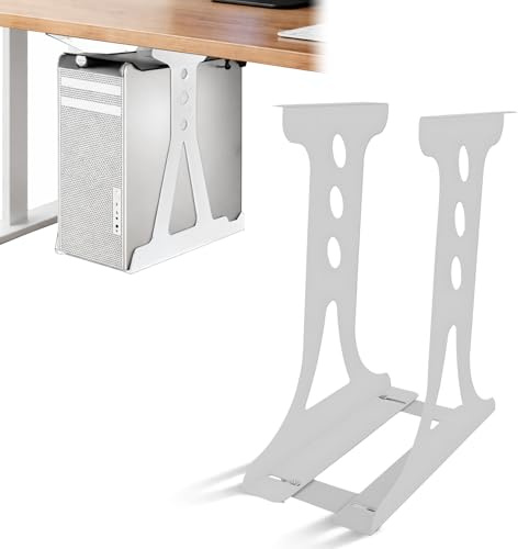 PC-hållare under skrivbord, för de flesta datorhölje, justerbar PC-hållare, skrivbord upp till 35 kg för de flesta värdar (vit)
