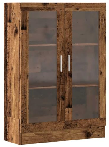 Homvdxl Standvitrine, 3-stöckiges hohes Bücherregal mit Glastüren, 3 Würfelregalen, Bücherregal, Sideboard, Schrank für Schlafzimmer, Wohnzimmer, Küche, Home Office (Alter Stil)