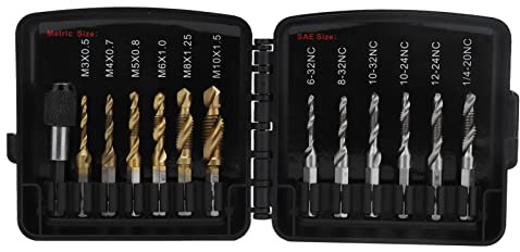 Maschi per Filettatura Set Filettare Punte Trapano Ferro HSS Rivestimento Ti, Cambio Rapido 1 / 4in - Alta Durezza, Resistente alla Corrosione, Risparmio di Tempo