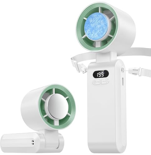 Alutoria Mini Ventilador de Mano, Función de refrigeración, Turbo Ajustable de 1-199 Velocidad, Pantalla LED, Ventilador de Cuello Pequeño Plegable USB para Camping,Viajes,Hogar,Oficina (Blanco)