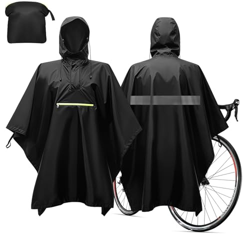 MJFENDAI Regnponcho cykel, vattentät regnponcho män kvinnor, lätta andningsbara regnjackor med huva och reflexer visningsfönster för backpacking, vandring, camping, fiske, cykel