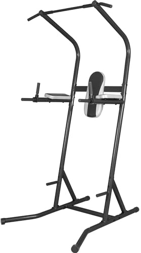 GORILLA SPORTS® Power Tower mit Klimmzugstange, Dip Station, bis 115 kg | Mit Arm- und Rückenpolstern, Trittflächen und rutschfesten Gummikappen; Kraftturm, Kraftstation, Klimmzugstation