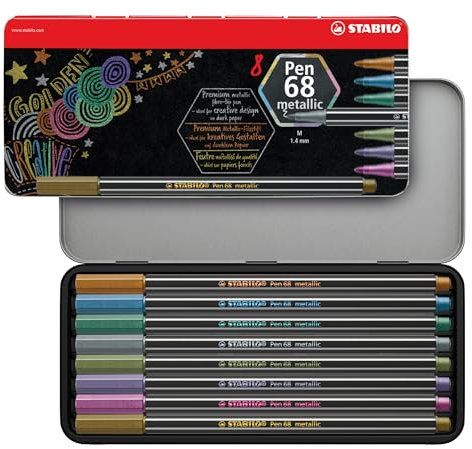 STABILO - Premium Metallic-Filzstift - Pen 68 metallic - 8er Metalletui - mit 8 verschiedenen Metallic-Farben