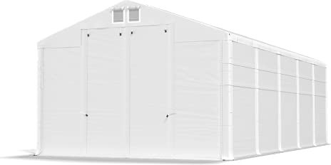 Das Company Tenda di stoccaggio bianco 5x10x3.5m Impermeabile 560 g/m2 PVC Telone Costruzione Winter Plus sul Fondo e Rinforzi Tetto e dell'Ingresso tutto l'anno con cavi d'acciaio