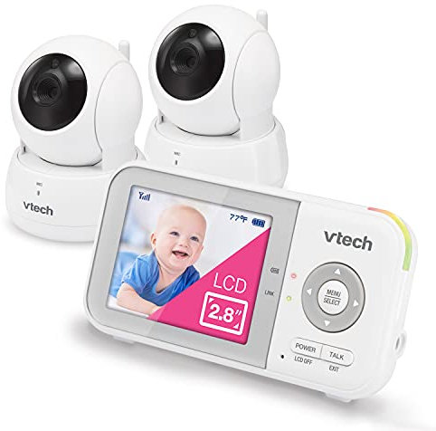 VTech VM923-2 Baby Monitor, 2.8”Screen, 1000ft Range, Pan-Tilt-Zoom, Night Vision, 2-Way Audio, Temperature Sensor, Lullabies, Secured Transmission No WiFi