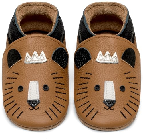 Scarpe Neonato Scarpine Primi Passi Morbida Pelle Scarpine Prima Infanzia Suola Scamosciata Carino Colorate Animali 0 a 24 Mesi(Marrone Tigre, 6-12 Mesi)