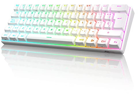 RK ROYAL KLUDGE RK61 Teclado Inalambrico, Español Teclado Mecánico Gaming 60% RGB Bluetooth/USB-C/2.4Ghz Interruptor Marrón Hot Swap Compatible con MacBook/iPad/iOS/Mac OX/Windows PC Tableta, Blanco