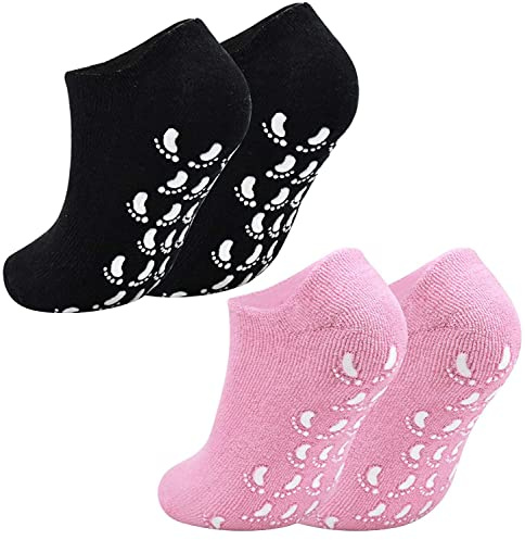 2 Paar Feuchtigkeitsspendende Gel-Socken, Feuchtigkeitssocken Gel mit feuchtigkeitsspendende Vitamin infundiert für Gel Spa Socken Zum Reparieren Erweichen Trockener Haut, Schwarz + Rosa