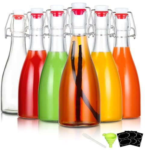 YEBODA (6 Pack-12oz Swing Top Bottles -Glass Beer Bottle with Airtight Rubber Seal Flip Caps for Home Brewing Kombucha,Beverages,Oil,Vinegar,Water,Soda,Kefir