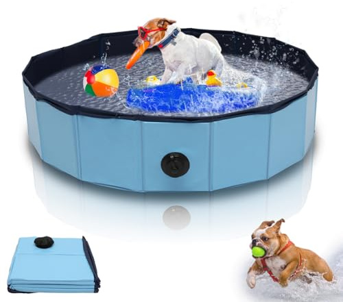 Gimisgu Hundpool för små hundar 80 x 20 cm hundpool för stora hundar hundbadkar hundar plaskdamm hundpool vikbar hundpool inklusive reparationssats hundpool (blå)