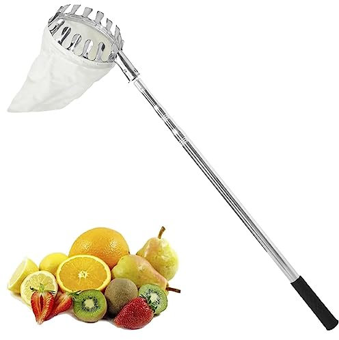PJDDP Fruktplockare teleskopisk, fruktskördare med 5 m/16 fot utdragbar stång och fruktbärväska, lätt fruktsamlare för äpple Päron Citron Orange Avokado Mango Etc