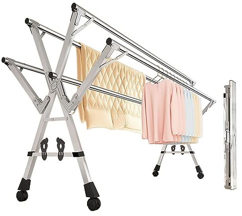 Etendoir a Linge Interieur Pliant, Etendage Linge Exterieur Retractable, Sechoir a Linge Pliable, Etendoir a Linge Extensible, Séchoir Sur Roulettes, Clothes Rack 5 Canne Grand Espace ( 240cm)