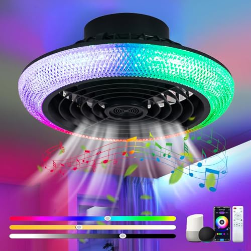 Deckenventilator mit LED RGB Beleuchtung und Fernbedienung Dimmbar Leise Fan Deckenleuchte mit Bluetooth Lautsprecher APP Musik Ventilator Deckenlampe für Wohnzimmer Kinderzimmer Schlafzimmer Lampe