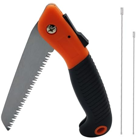 GTIWUNG Seghetto Pieghevole da Potatura, Sega da Giardino a Mano, Sega con Manico Antiscivolo e Chiusura di Sicurezza, per Giardino, Campeggio, Tree Trimming, Caccia e Altro, Arancione