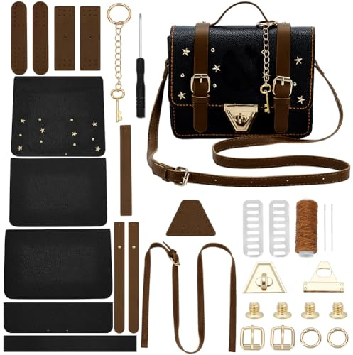 WADORN DIY Set Zur Herstellung Einer Umhängetasche Aus PU-Leder, Umhängetasche Aus PU-Leder Handgefertigtes Zubehör Zum Herstellen von DIY-Basteltaschen Für Frauen, Schwarz