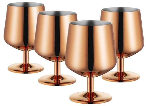 12oz Snifter Glasses Set, Cognac Glasses Set of 4, Brandy Snifter Glasses, Whiskey Stemmed Glasses, Bourbon Snifter, Stainless Steel 18/10, Rose Gold, Dishwasher Safe, Ideal Gift for Wine Lover