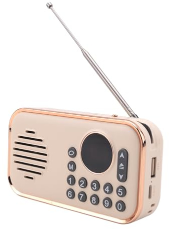 Puleuroy Portable FM Radio Rechargeable Small Wireless Bluetooth Speaker Surround Stereo Sound USB Vintage Radios Cream Color