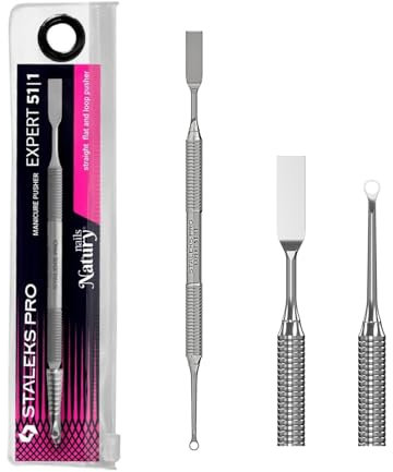 STALEKS PRO by Natury Nails Empujador de cutículas 2 en 1. Empujador + aro/anillo. Levanta y elimina cutículas. Recomendado para manicuras. Acero Inoxidable. Expert PE-51/1