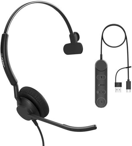 Jabra Engage 50 II schnurgebundenes Mono-Headset mit Link Call Control, geräuschunterdrückender 3-Mic-Technologie und USB-C/A-Kabel - MS Teams-Zertifiziert, mit Allen Plattformen kompatibel - Schwarz