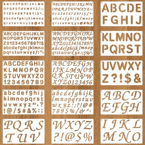 15 PCS Letter Stencils for Painting, Reusable Number and Alphabet Stencils, Letter Stencil Set for DIY Craft, Painting, Journal, Album, Scrapbook