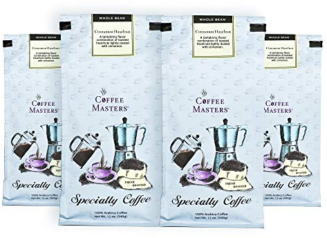 Coffee Masters Flavored Coffee, Cinnamon Hazlenut, Whole Bean, 12-Ounce Bags (Pack of 4)