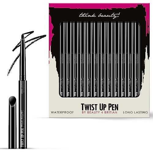 beauty4britain 12 x Black Eyeliner, Waterproof, Smudge-Proof, Long-Lasting, Twist-Up - All-Day Wear