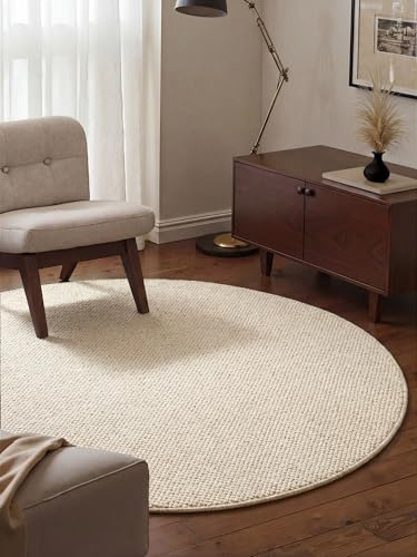 BT Carpet Wolly matta rund – vardagsrumsmatta, platt tyg, kort lugg, ullutseende, ull, skandi-look, matsal, vardagsrum, barnrum, sovrum – kräm, 133 cm