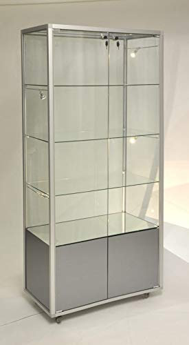 MHN Glasvitrine ca. 180 cm hoch - abschließbare Vitrine mit Aufbewahrungsfach - breite Präsentationsvitrine 80 x 40 cm ohne Beleuchtung