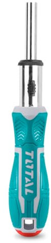 TOTAL - Cacciavite con 23 accessori intercambiabili | Funzione cricchetto con 22 denti | Doppia asta intercambiabile | 16 punte magnetiche | 7 bicchieri