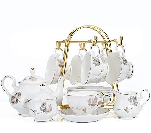 CHENP.HMC Porcelain Ceramic 22-Piece Tea Set, Teapot and Cup Set, 30.7 Ounces, for 6, Gift Sets, Tea or Coffee Lovers, Wedding, Birthday