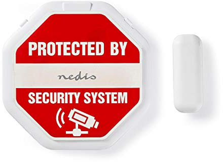 Nedis Ultradünner Fenstertüralarm, Magnetkontaktsensor, EIN-/Ausschalter, Batterietesttaste, 1 Jahr Batterielebensdauer, Klebehalterung, Weiß, inklusive 2X CR2032 Batterien