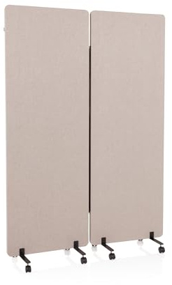hjh OFFICE Mobile Akustik Trennwand 2er Set 177 x 60 cm FLEXMIUT Stoff Taupe Raumteiler mit Rollen & Gleiter 891000
