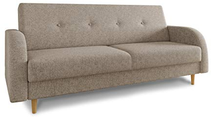 Sofnet - Schlafsofa Kelso mit Bettkasten und Holzfüßen (Beige, Twist 02)
