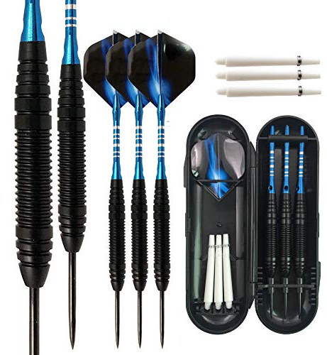 Sino-K Freccette Acciaio da 3 Pezzi Freccette Professionali in tungsteno da 22 Grammi con aste in Alluminio, Canna in Ferro, Punta in Acciaio e aste Extra (Blu)