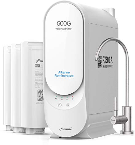 Frizzlife RO Reverse Osmosis Water Filtration System - 500 GPD Fast Flow Under Sink RO Water Filter, Tankless, Reduces TDS, 8 Stage, 2:1 Pure to Drain, Compact, BPA Free, PX500-A