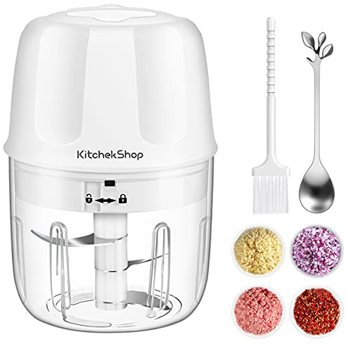 KitchekShop Electric Garlic Chopper, 300ML Portable Cordless Mini Food Processor, Rechargeable Vegetable Chopper Blender for Nuts Chili Onion Minced Meat and Spices BPA-Free(White)