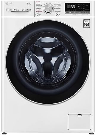 LG V5WD96H1, Klasse E, Frontlader-Waschtrockner 9-6 kg, Wi-Fi, AI Direct Drive, Tiefenreinigung mit Dampf, TurboWash, Große Kapazität, Außentür aus gehärtetem Glas, 62 x 60 x 85 cm ꟷ Weiß