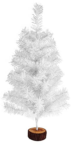 FINGOOO Künstlicher Weihnachtsbaum mit Holzsockel, 60 cm, Weiß