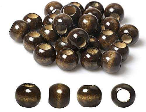 Makramee-Holzperlen, großes Loch, Holzperlen für Bastel- und Handarbeitsprojekte, braun gefärbt, 20 mm, 8 mm Loch, 50 Stück