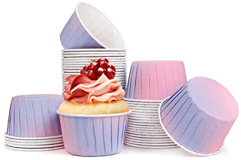 Spesh Lot de 50 Moule Muffins Papier Caissettes Cupcake Moule à Cupcake Mini Moules Muffin Jetable pour Mariage, Anniversaire, Noël(dégradé bleu poudré)