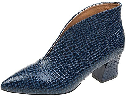 Ankel Stövlar Med Kattunge Häl for Kvinnor Domstol Skor Sexiga Spetsiga Tå Patent Läder Chelsea Booties Pumpar Party Prom Club Dress Shorty Stövlar (Color : Blue Chunky Heel, Size : 39 EU)