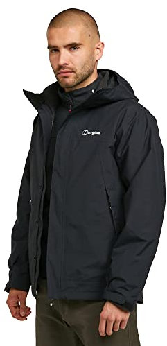 Berghaus Men's Stormcloud Prime 3-in-1 Waterproof Jacket with Adjustable Hood and 2 Zipped Pockets, Men's 3-in-1 Jacket, Men's Raincoat, Walking, Trekking, and Hiking Clothing, Black, S