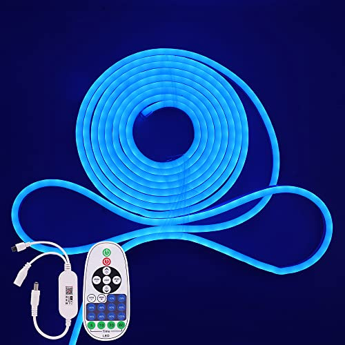 XUNATA WiFi Neon LED Streifen, 12V 5M Blau Wasserdicht Diffusion Neon Flex LED Lichtband Lichtschlauch, Smart App Control, Musiksync, mit Fernbedienung, Kompatibel mit Alexa Google Assistant