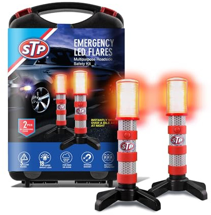 XTREME STP LED Road Flares, 3 Alert Lighting Modes: Flashing Red, Solid Red & White Flashlight, Emergency Flares for Vehicles, Visible From Up To A Mile, Foldable Stand/Built-In Magnet Sticks To Car